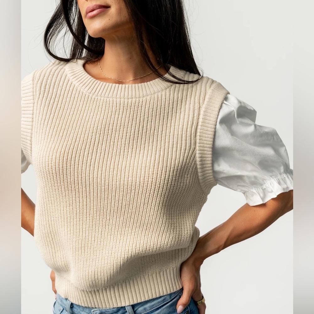 RD Style Sleeveless Crewneck Cream Sweater